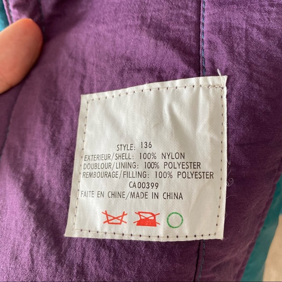 Vintage Long Trench Winter Jacket Teal and Purple with waist tie and zipper - Picture 15 of 15